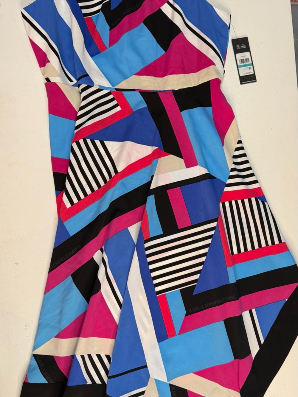 Karl Lagerfeld Multicolor Geometric Midi Dress in Blue, Pink & Black